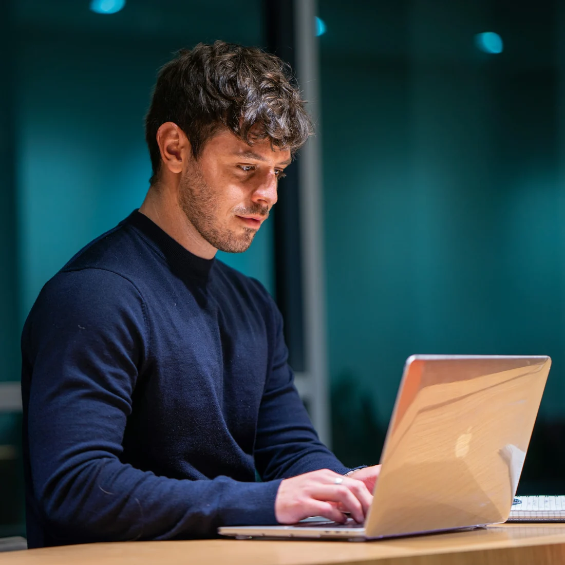 Empresário analisando informações no notebook
